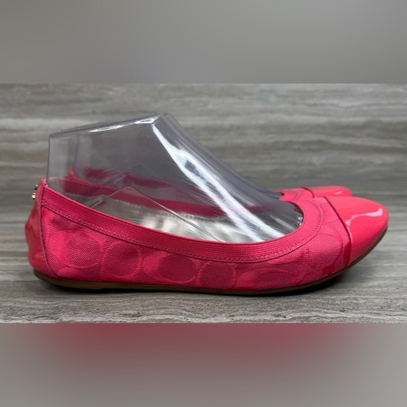 Coach Dahlia Barbie Core Pink Jaquard Logo Patent Cap Toe Ballet Flats Size 7 - Picture 1 of 12